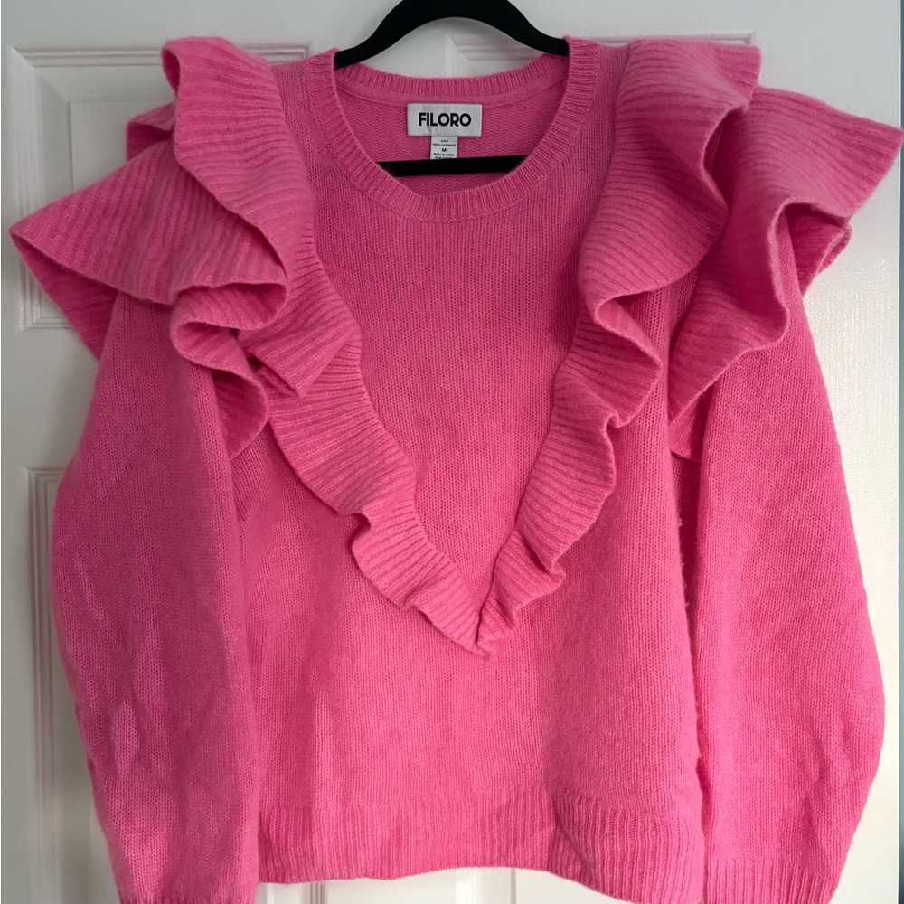 Women's Filoro Pink Ruffle Cashmere Sweater